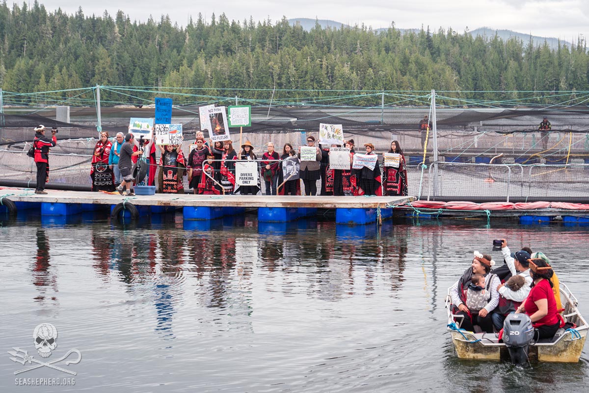 First Nation Members Take Action on Salmon Farm; Sea Shepherd Conservation Society on Scene to Support